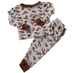 Curious George Toddler Pajama Set Monkey Print Long Sleeve Top Pants 2T